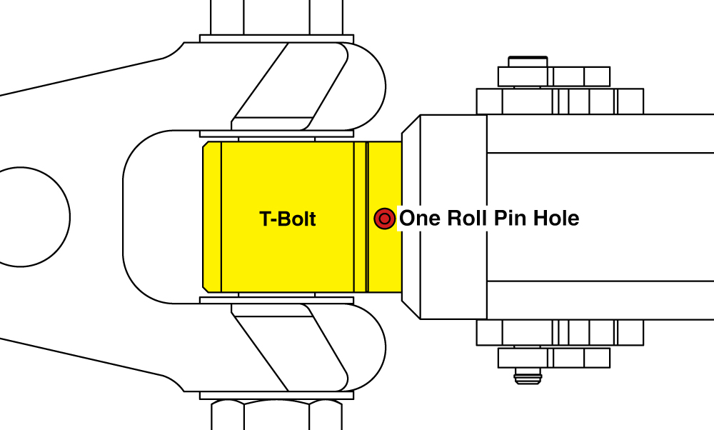 Figure 3 — T-bolt assembly with one roll-pin hole (requires replacement)